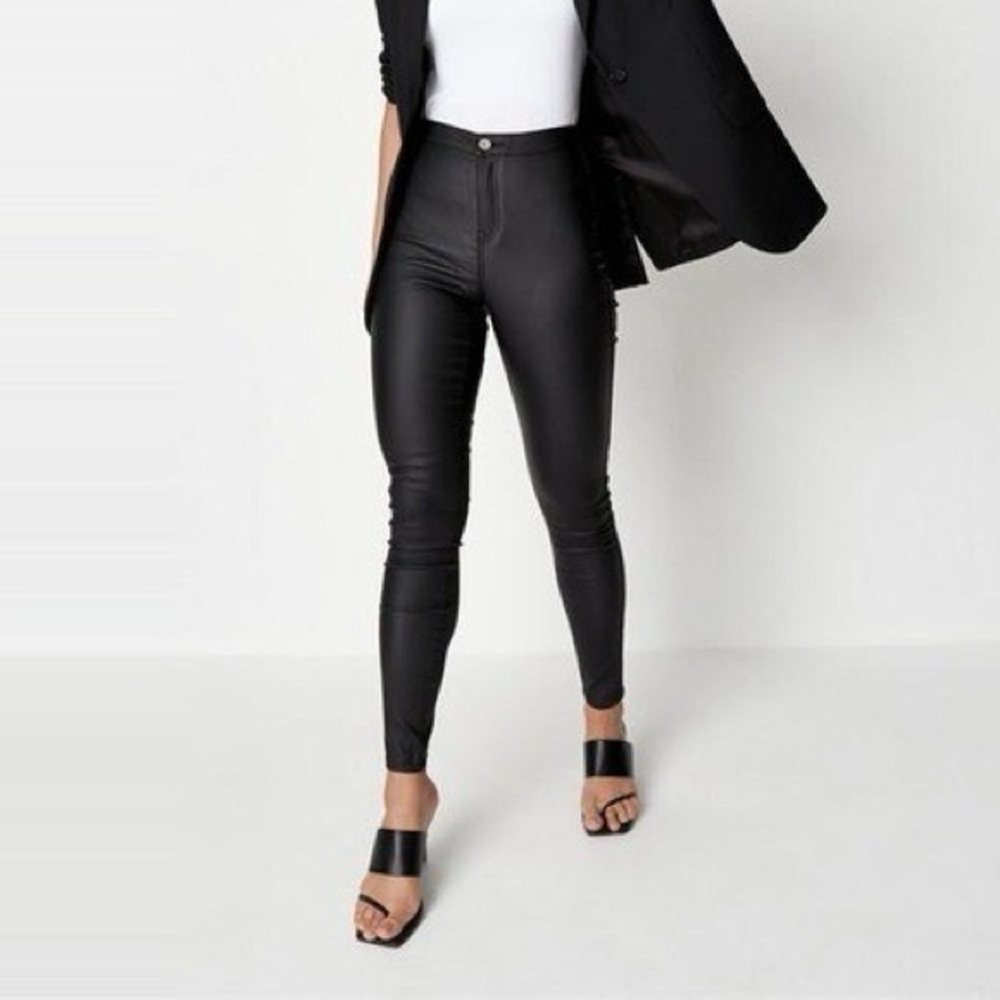 Missguided Black Vice High Waisted Coated Skinny Jeans